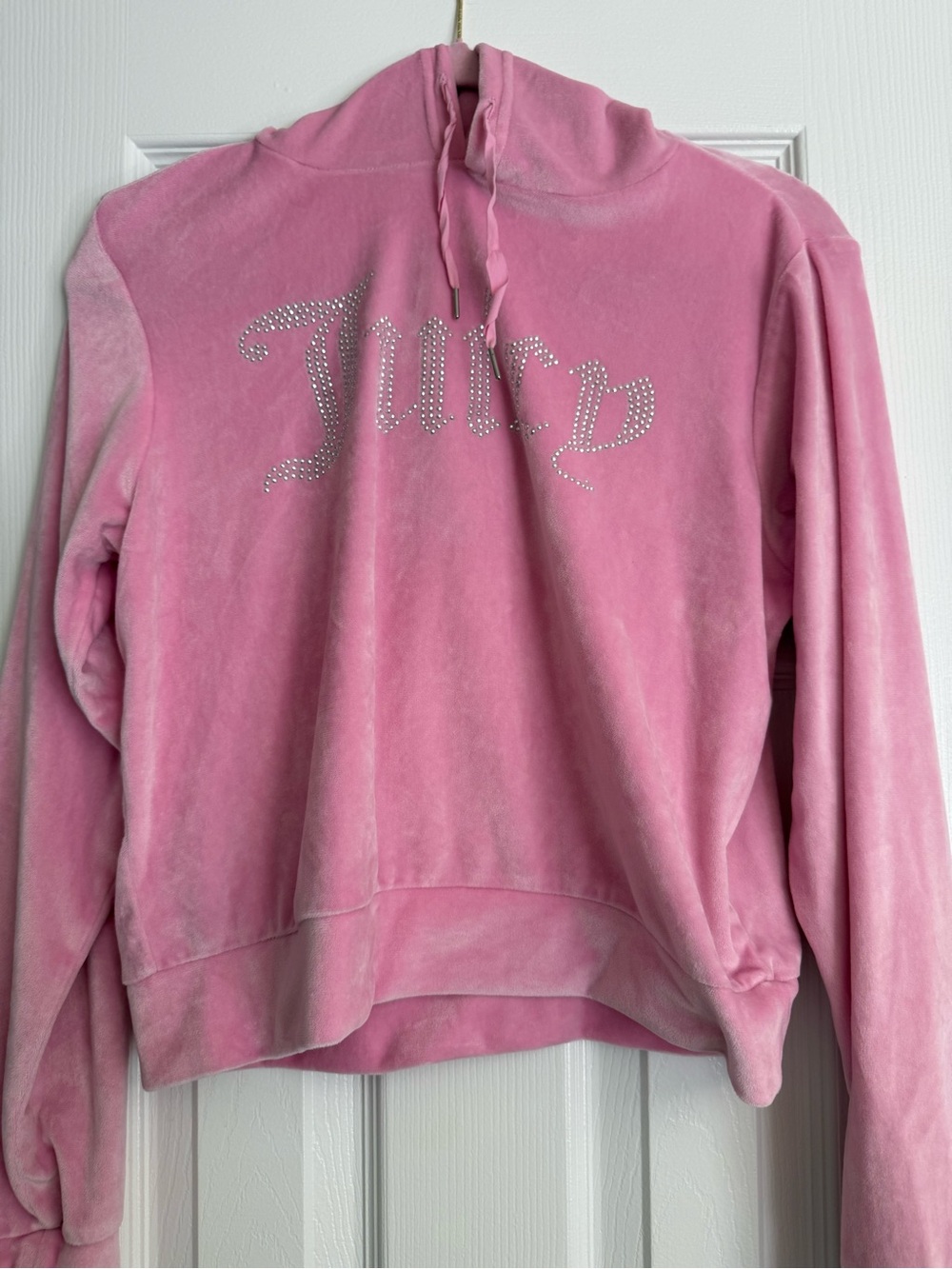 Juicy Couture Pink Velour Hoodie with Rhinestone Detail
